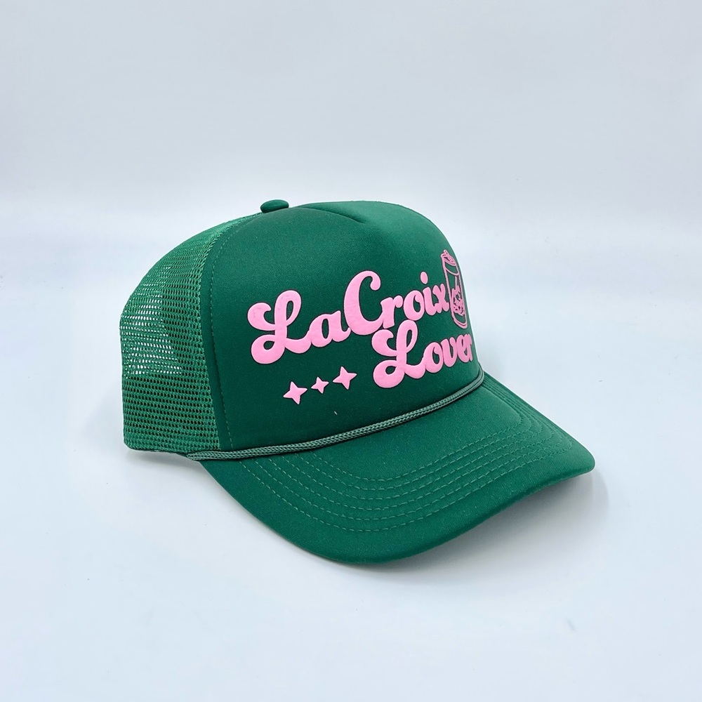 NEW La Croix Lover Puff Print SnapBack Green Trucker Hat Adult OSFM